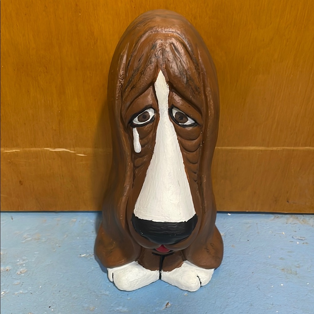Vintage Brown Crying Basset Hound Mid Century Modern Ceramic Figurine